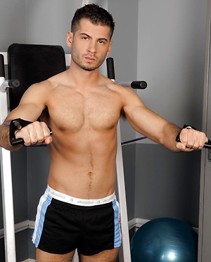 Victor likes to work out with his cock out