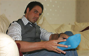 Marcello relaxes with a glass of red wine and his firm cock in his hand by With Marcello image 3