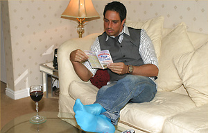 Marcello relaxes with a glass of red wine and his firm cock in his hand by With Marcello image 4