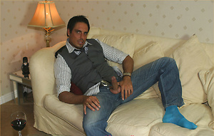 Marcello relaxes with a glass of red wine and his firm cock in his hand by With Marcello image 6