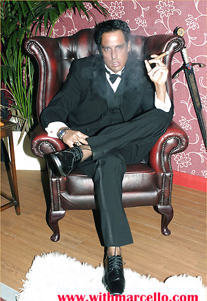 Marcello smoking a cigar in his tuxedo and then rubbing his hard dick by With Marcello image 3
