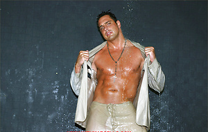 Marcello takes a shower clothed and shows off his gorgeous chest and cock by With Marcello image 4