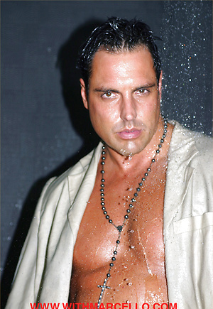 Marcello takes a shower clothed and shows off his gorgeous chest and cock by With Marcello image 5