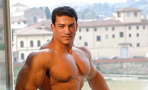 Tarek posing outdoors by Muscle Gallery image 4