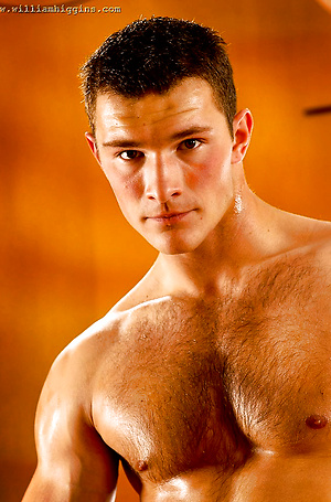 Muscle man shows his perfect hairy ches and uncut boner