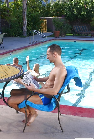 Hot muscle studs Alex Fuerte, Fredrick Ford and Ricky Martinez have fun in a pool by Hot House Backroom image 1