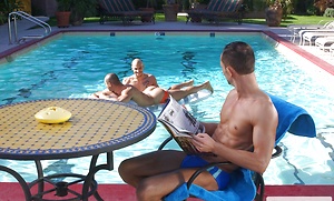 Hot muscle studs Alex Fuerte, Fredrick Ford and Ricky Martinez have fun in a pool by Hot House Backroom image 2