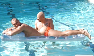 Hot muscle studs Alex Fuerte, Fredrick Ford and Ricky Martinez have fun in a pool by Hot House Backroom image 3