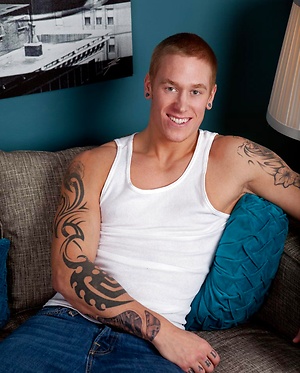 Spencer Jones is a tall, lean, country boy muscle stud who loves jerking his big thick cock. by Randy Blue image 4