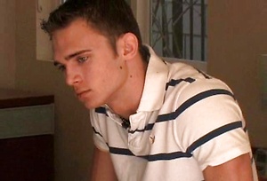 Hot college guy strokes his dick by Frat Men image 1