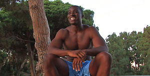 Ebony stud Derek jerking off cock