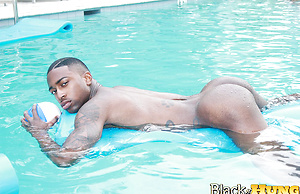 Pool plunge with Ebony muscle boy Rob by BlackNHung image 3