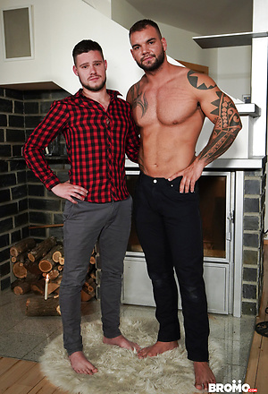 Muscular gay Jerome enjoys hardcore anal sex with hairy bear John D by Bromo image 1